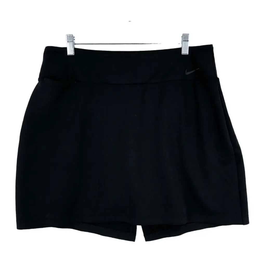 Nike Dri Fit Mini Skort Womens Large Black Stretch Solid Athletic Elastic Waist